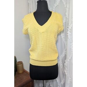 90s Knit Sweater Vest V-Neck Sleeveless Yellow Women's Size Small Vintage